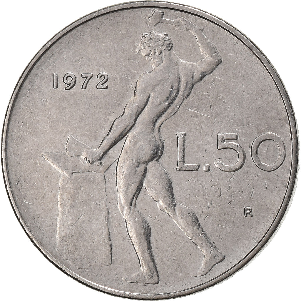 Italia, 50 Lire, 1972, Rome, Acero inoxidable, MBC, KM:95.1