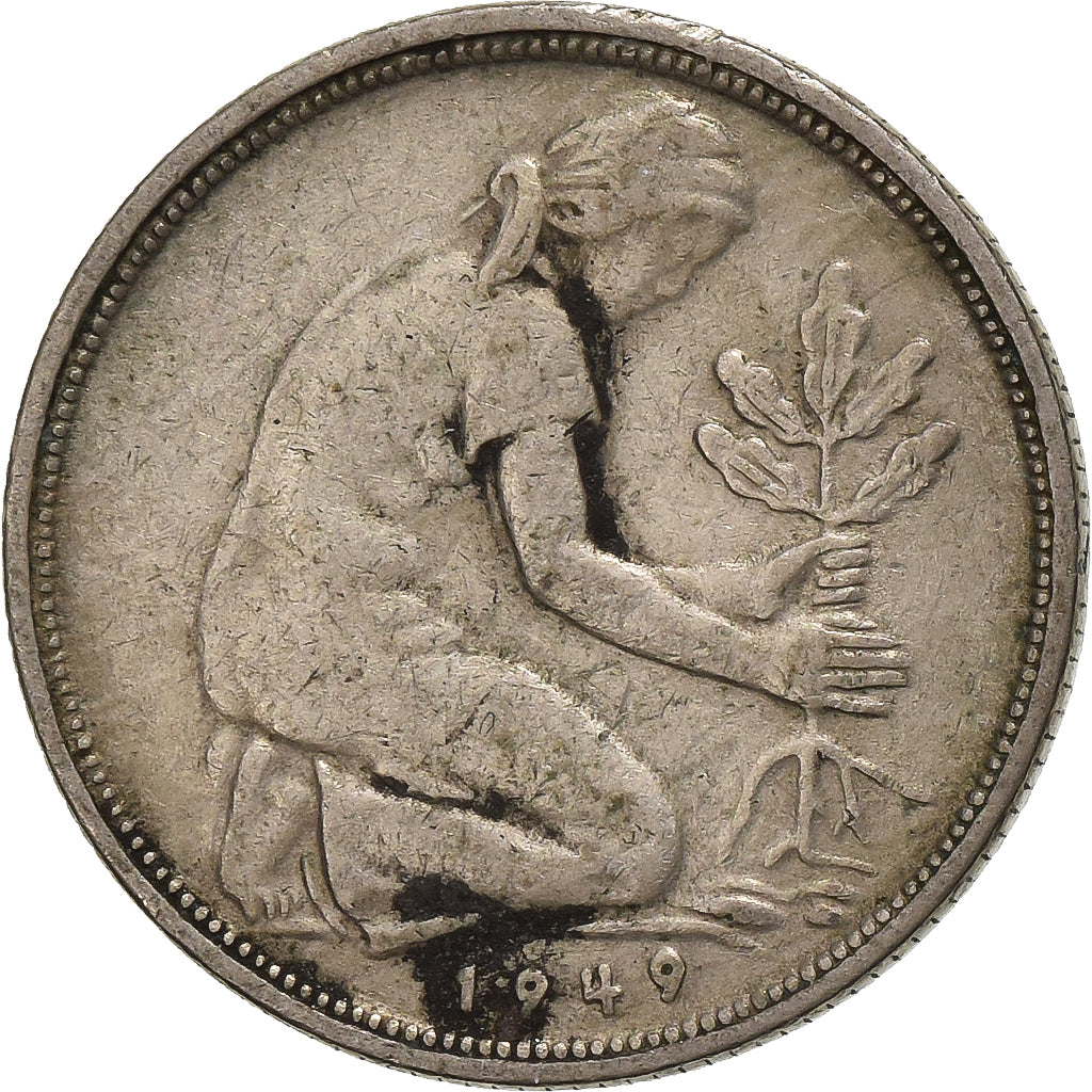 GERMANY - FEDERAL REPUBLIC, 50 Pfennig, 1949, Stuttgart, Copper-nickel
