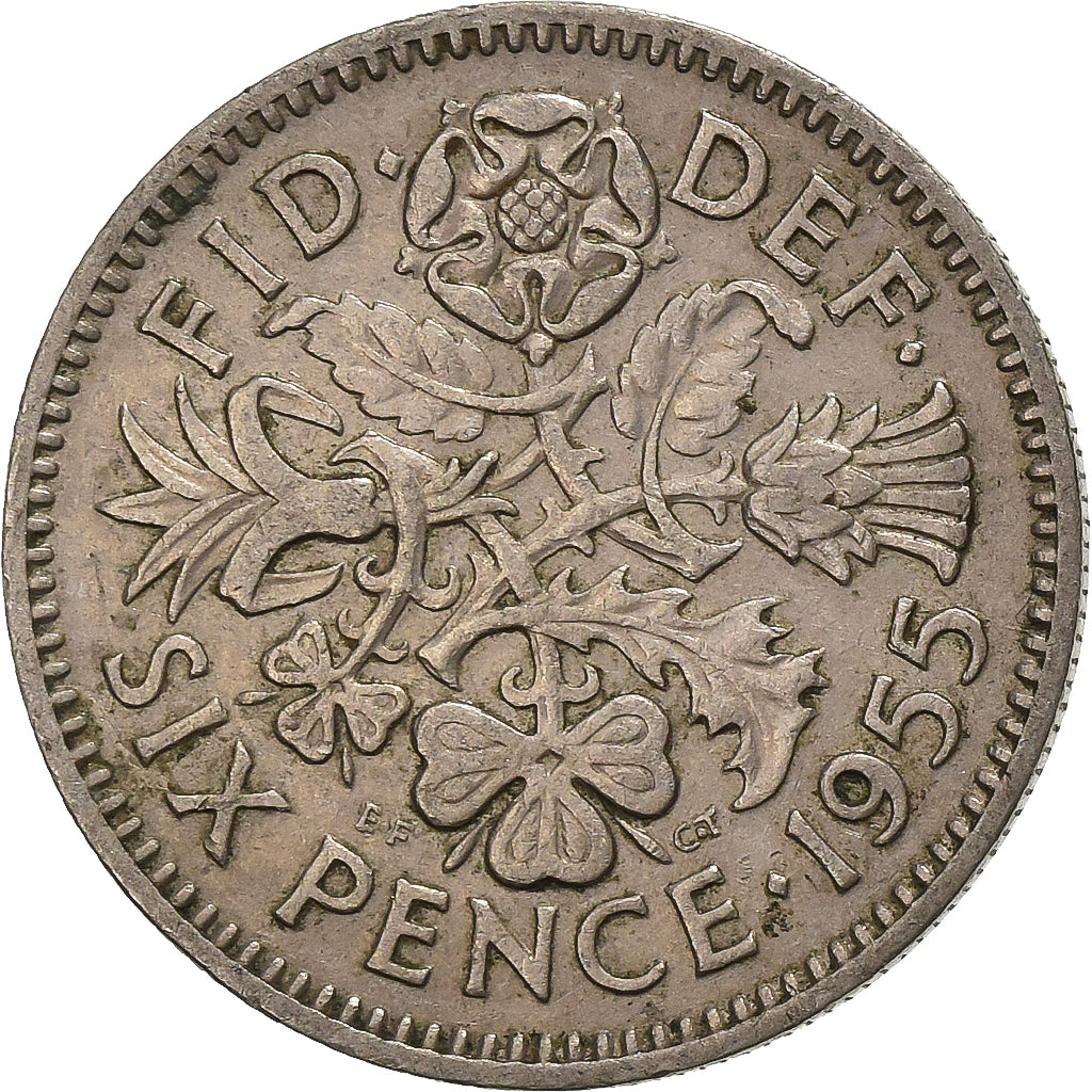 Großbritannien, Elizabeth II, 6 Pence, 1955, Kupfer-Nickel, S+, KM:903