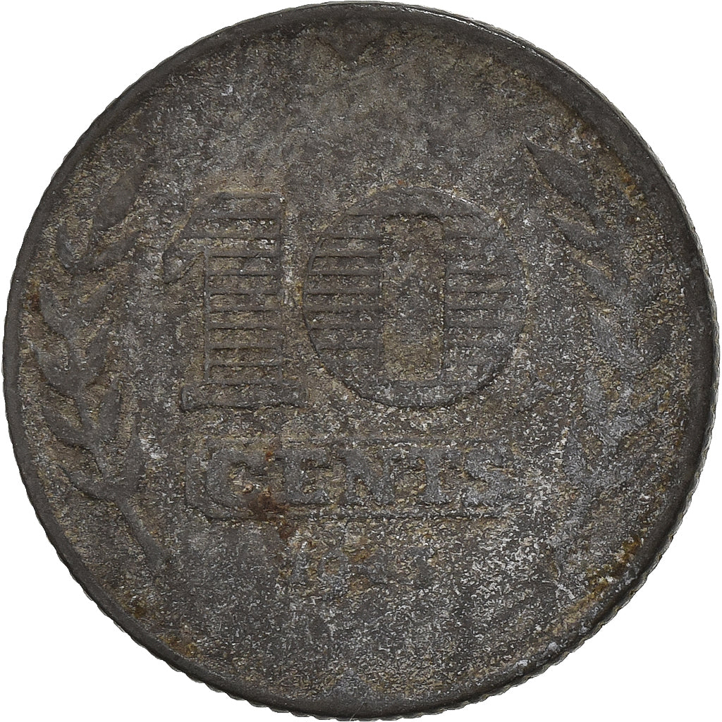 Países Bajos, Wilhelmina I, 10 Cents, 1943, Cinc, BC, KM:173