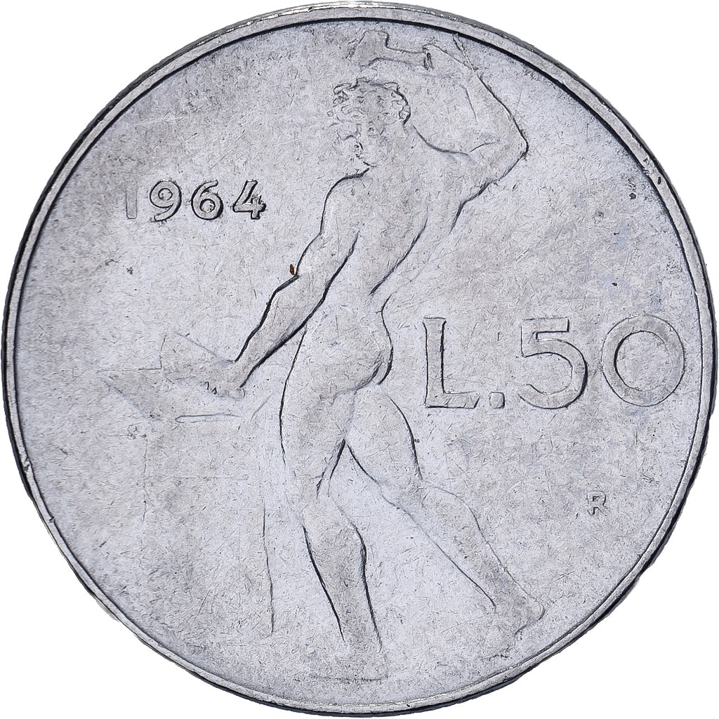 Italy, 50 Lire, 1964, Rome, Stainless Steel, VF(30-35), KM:95.1