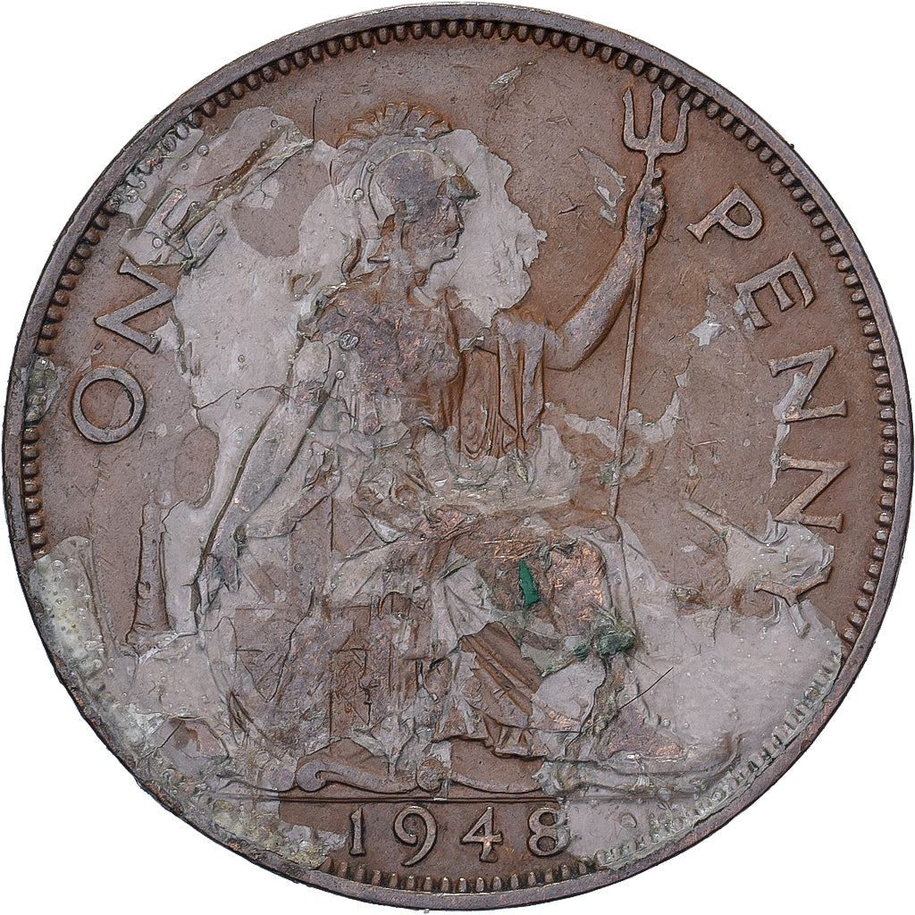 Grã-Bretanha, George VI, Penny, 1948, Bronze, VF(30-35), KM:845