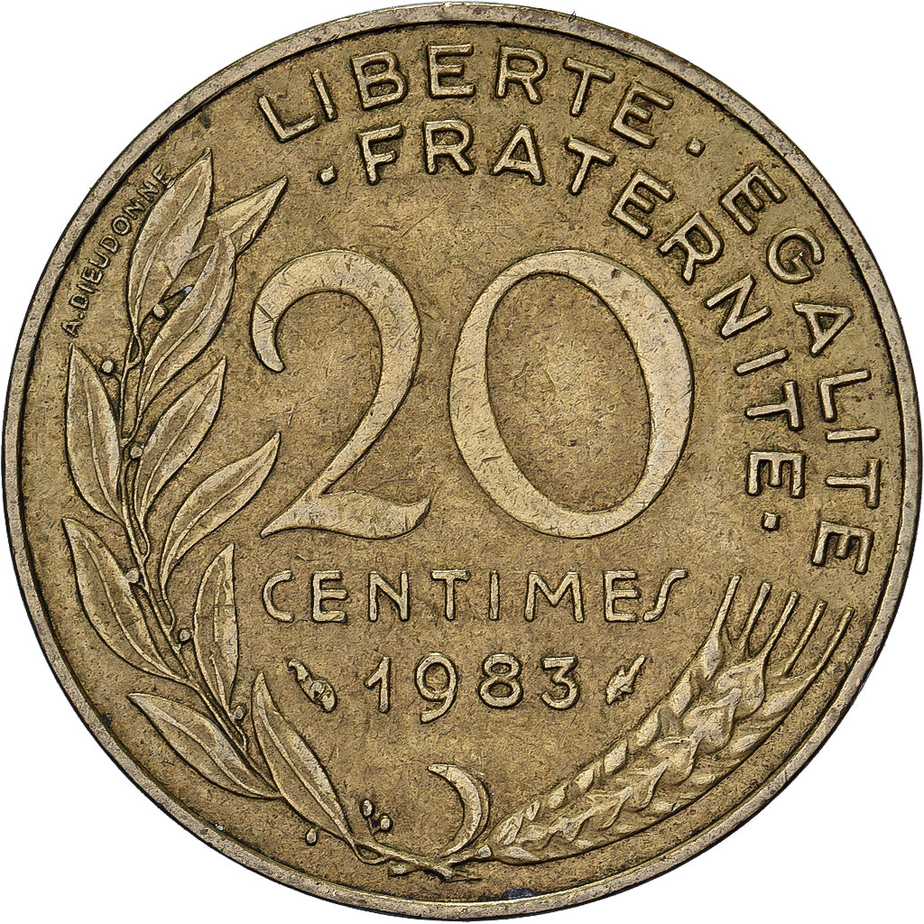 Francia, 20 Centimes, Marianne, 1983, Paris, Aluminio - bronce, MBC, Le