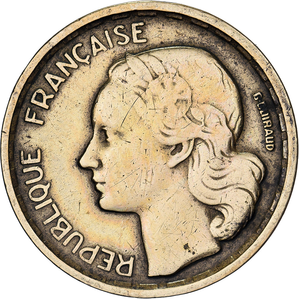 Frankrijk, 10 Francs, Guiraud, 1953, Beaumont - Le Roger, Aluminum-Bronze, FR+