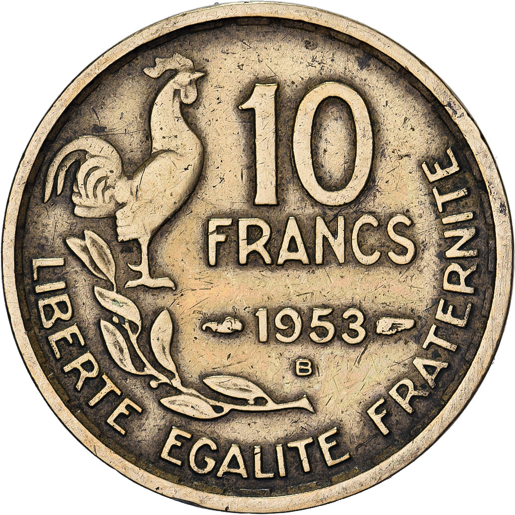 Frankrijk, 10 Francs, Guiraud, 1953, Beaumont - Le Roger, Aluminum-Bronze, FR+
