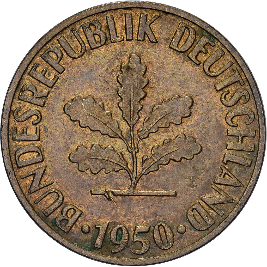 ALEMANHA - REPÚBLICA FEDERAL, 10 Pfennig, 1950, Stuttgart, Aço Revestido a