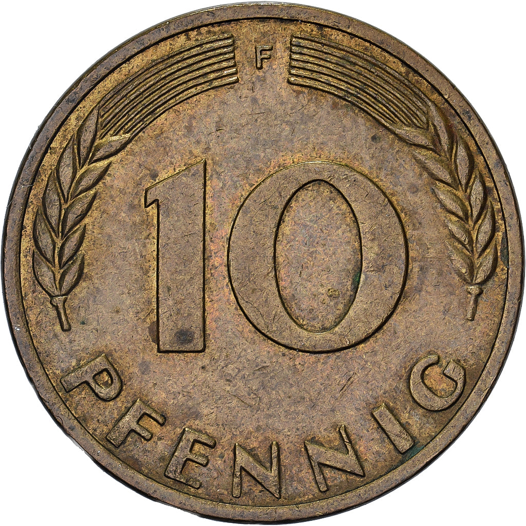 ALEMANHA - REPÚBLICA FEDERAL, 10 Pfennig, 1950, Stuttgart, Aço Revestido a