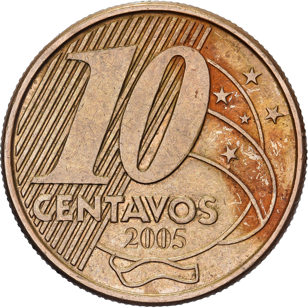 Brasil, 10 Centavos, 2005, Bronce chapado en acero, MBC, KM:649.2