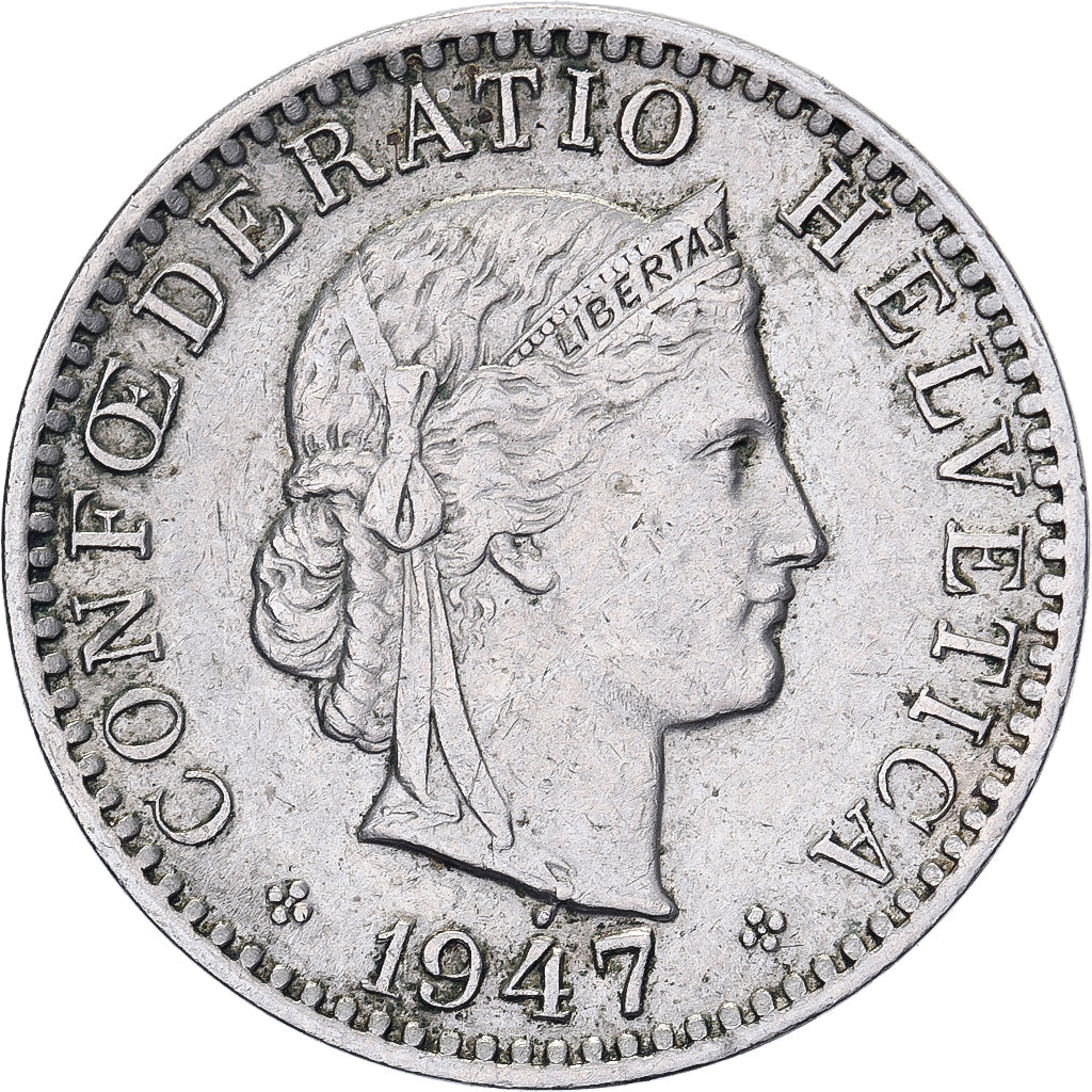 Switzerland, 20 Rappen, 1947, Bern, Copper-nickel, AU(50-53), KM:29a