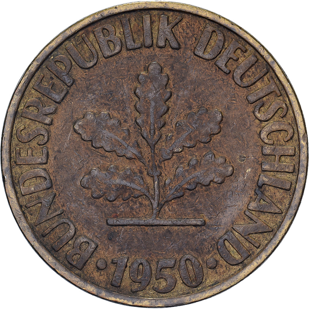 Federal Republic of Germany, 10 Pfennig, 1950, Munich, Brass Clad Steel