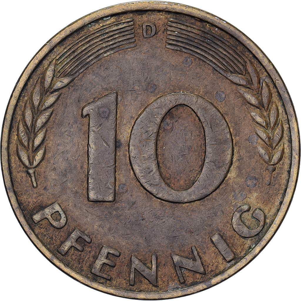 Federal Republic of Germany, 10 Pfennig, 1950, Munich, Brass Clad Steel