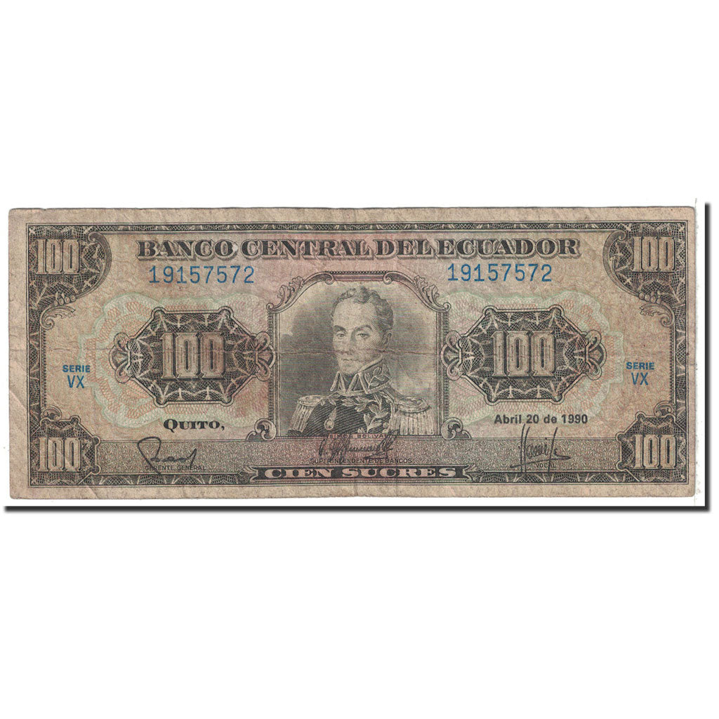 Banknote, Ecuador, 100 Sucres, 1990, 1990-04-20, KM:123, VG(8-10)