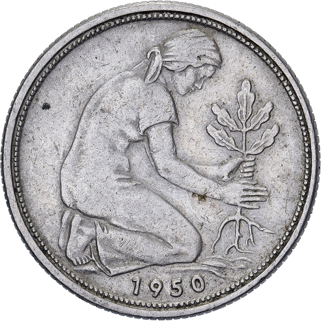 Niemcy - RFN, 50 Pfennig, 1950, Stuttgart, Miedź-Nikiel, VF(30-35), KM:109.1