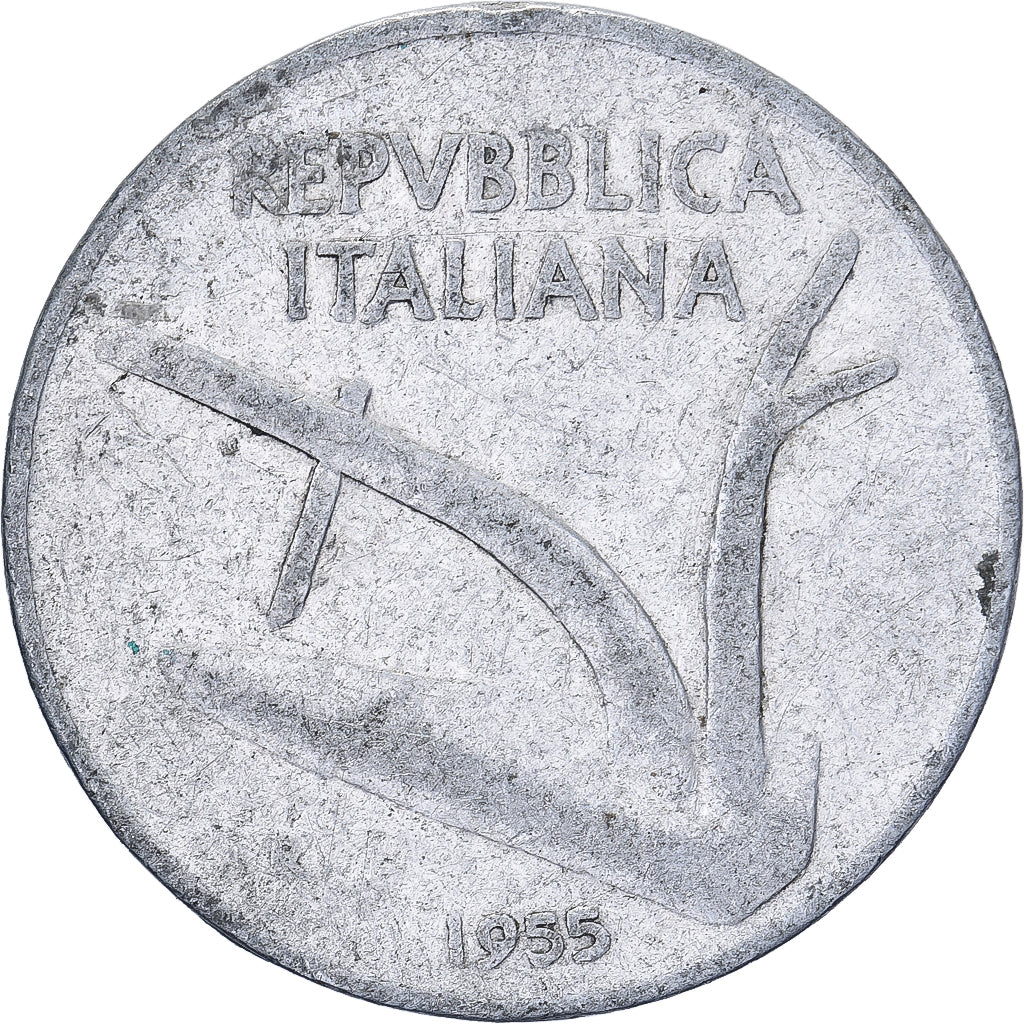 Włochy, 10 Lire, 1955, Rome, Aluminium, VF(30-35), KM:93