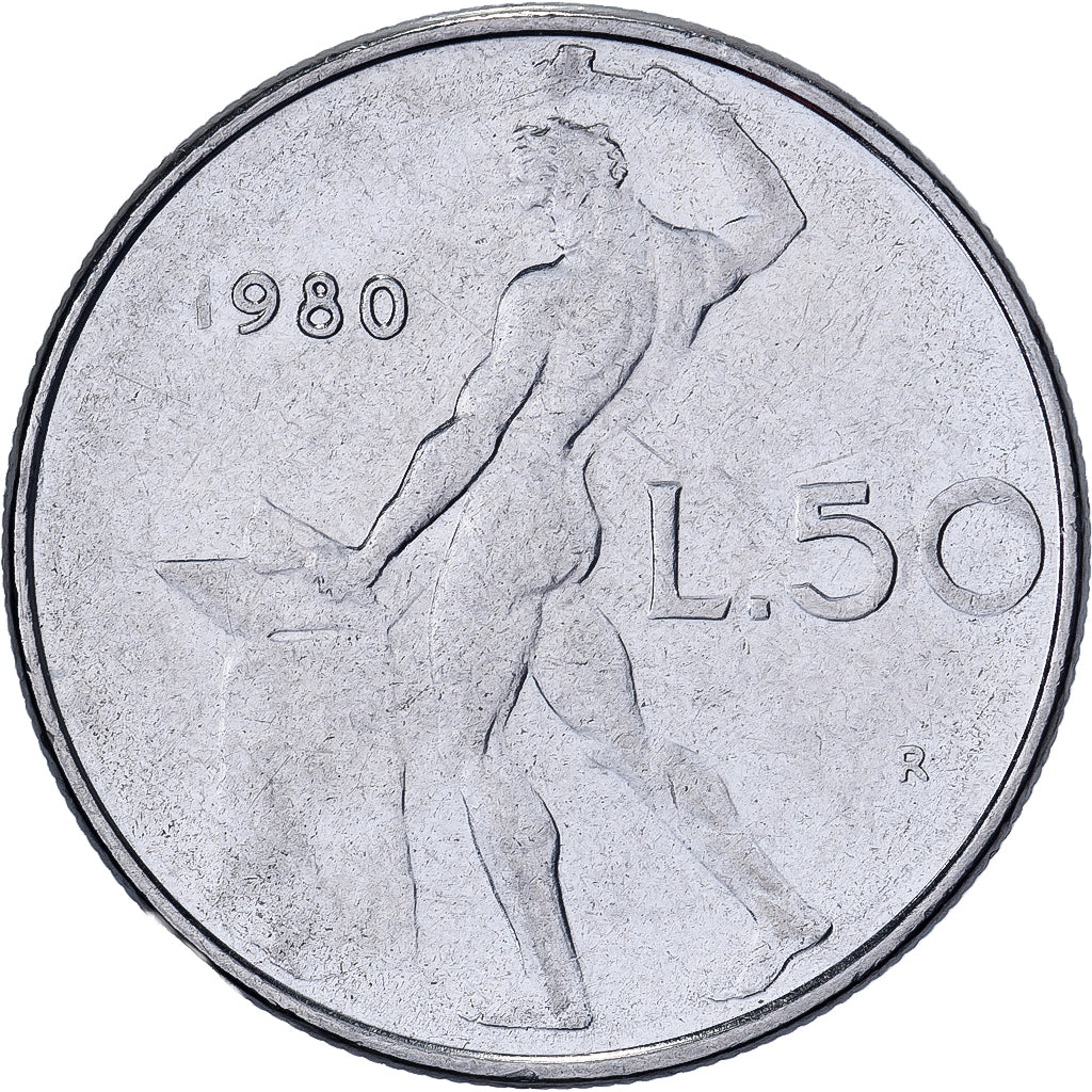 Italy, 50 Lire, 1980, Rome, Stainless Steel, EF(40-45), KM:95.1