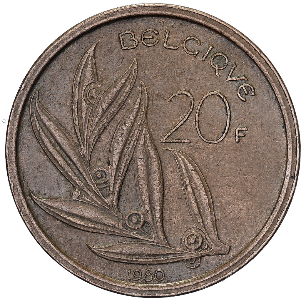 België, 20 Francs, 20 Frank, 1980, Nickel-Bronze, FR+, KM:159
