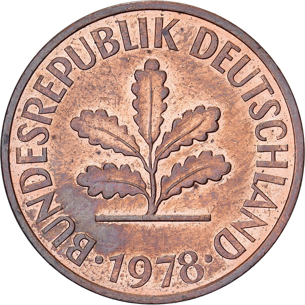 Federal Republic of Germany, 2 Pfennig, 1978, Munich, Copper Plated Steel