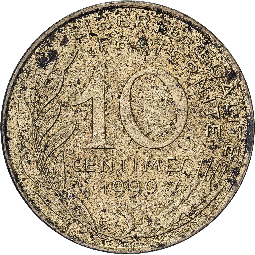 França, 10 Centimes, Marianne, 1990, Paris, Alumínio-Bronze, VF(30-35)