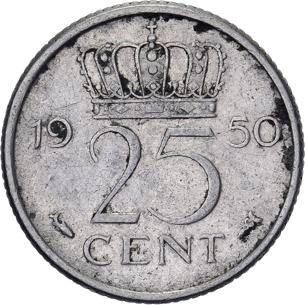 Paesi Bassi, Juliana, 25 Cents, 1950, Nichel, MB+, KM:183