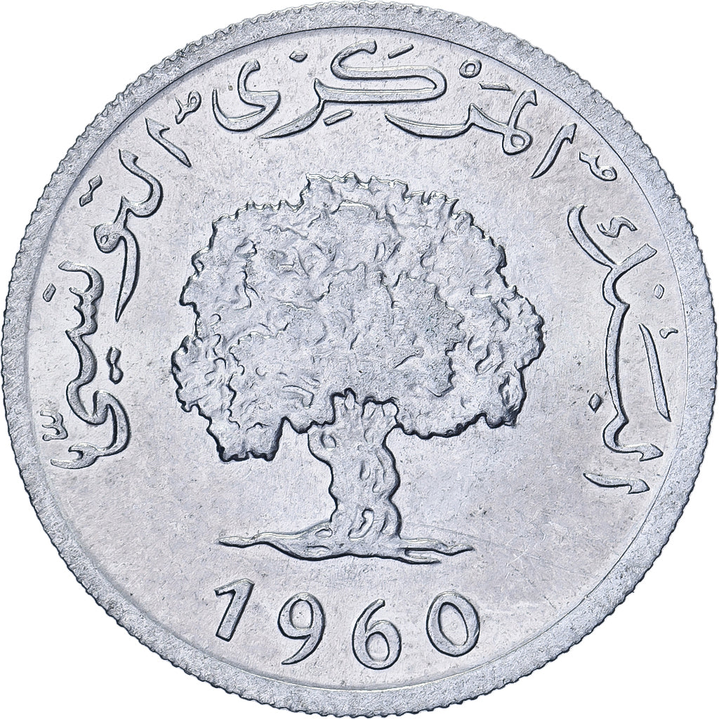 Tunísia, 5 Millim, 1960, Paris, Alumínio, MS(60-62), KM:282