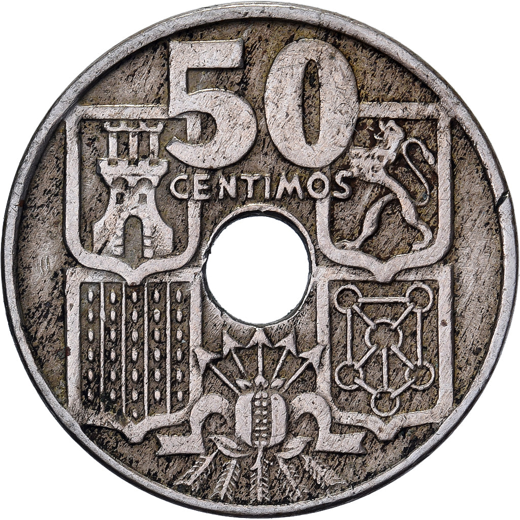 Hiszpania, Francisco Franco, caudillo, 50 Centimos, 1949, Miedź-Nikiel