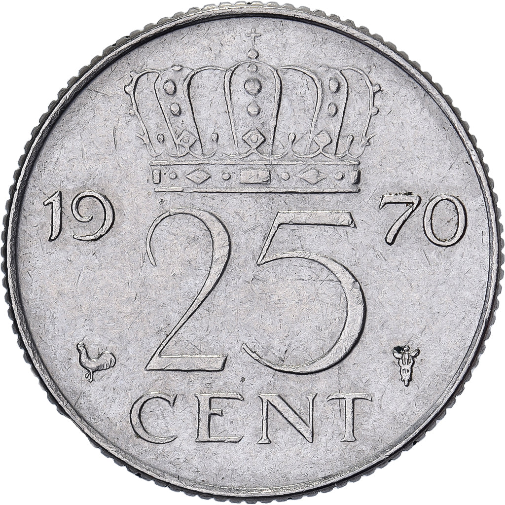 Netherlands, Juliana, 25 Cents, 1970, Nickel, EF(40-45), KM:183