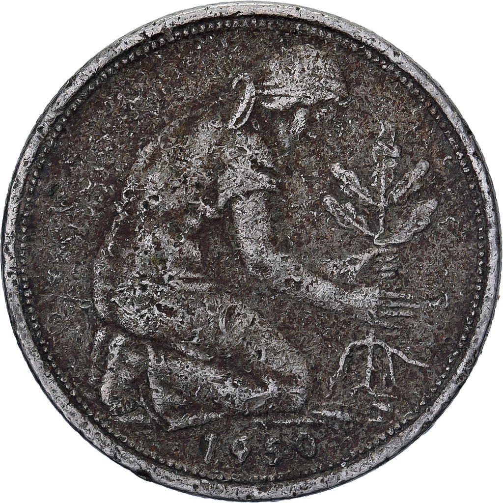 Federale Duitse Republiek, 50 Pfennig, 1950, Karlsruhe, Cupro-nikkel, FR