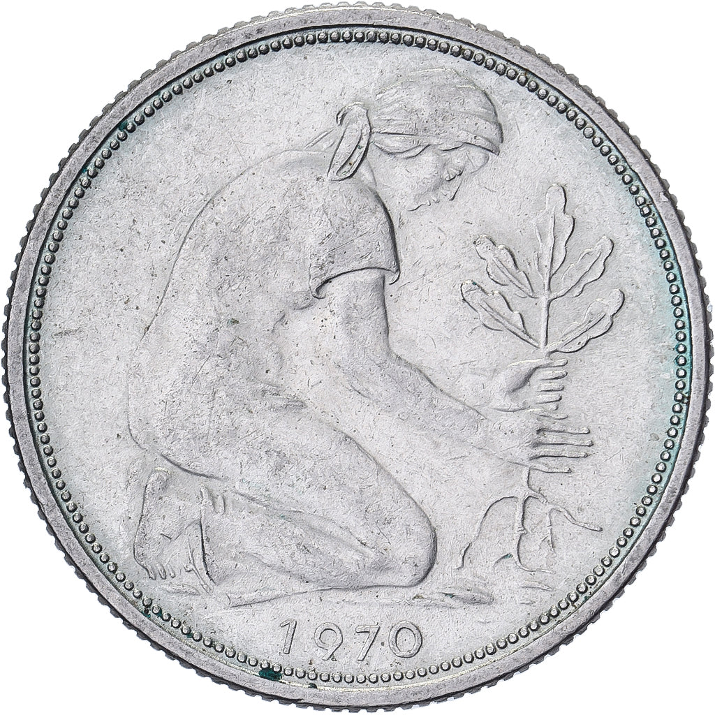 Federal Republic of Germany, 50 Pfennig, 1970, Munich, Copper-nickel, AU(50-53)