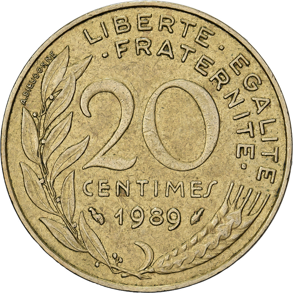 Frankreich, 20 Centimes, Marianne, 1989, Paris, Aluminum-Bronze, SS