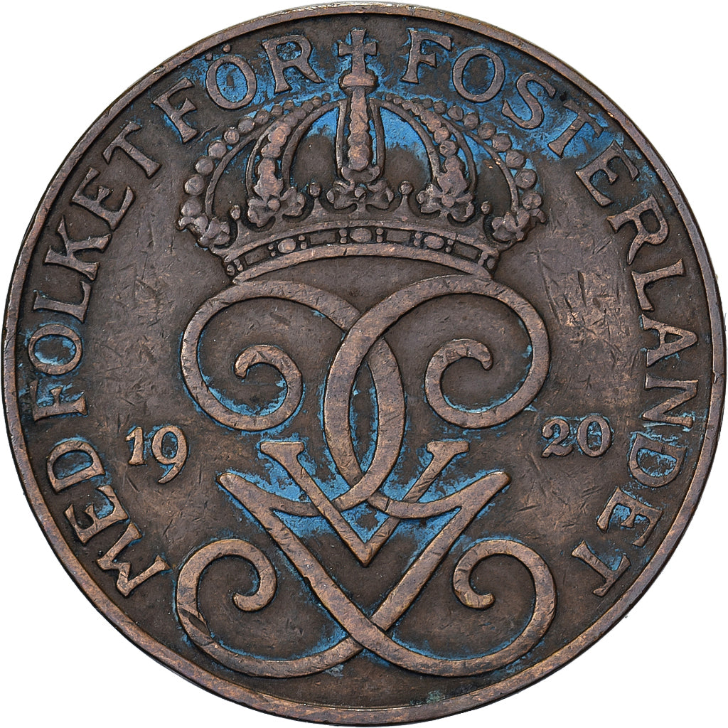 Suecia, Gustaf V, 5 Öre, 1920, Bronce, BC+, KM:779.2