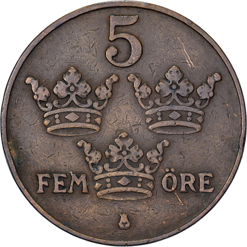 Suecia, Gustaf V, 5 Öre, 1920, Bronce, BC+, KM:779.2