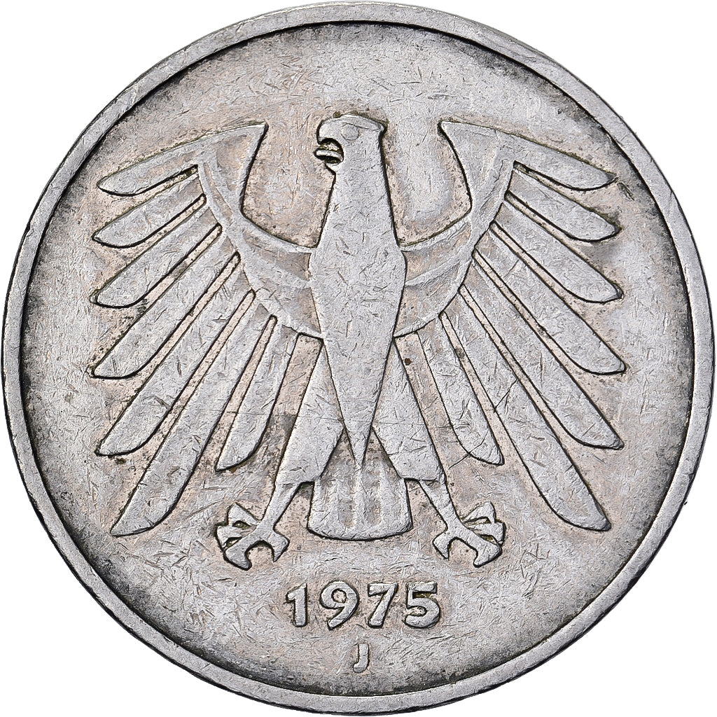 Federale Duitse Republiek, 5 Mark, 1975, Hambourg, Copper-Nickel Clad Nickel