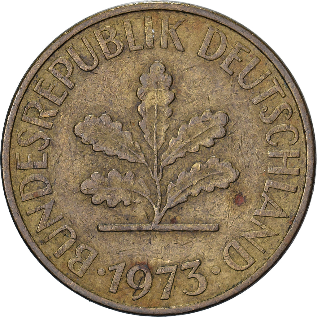 Federal Republic of Germany, 10 Pfennig, 1973, Munich, Brass Clad Steel