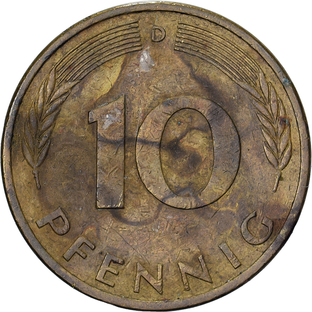 Federal Republic of Germany, 10 Pfennig, 1973, Munich, Brass Clad Steel