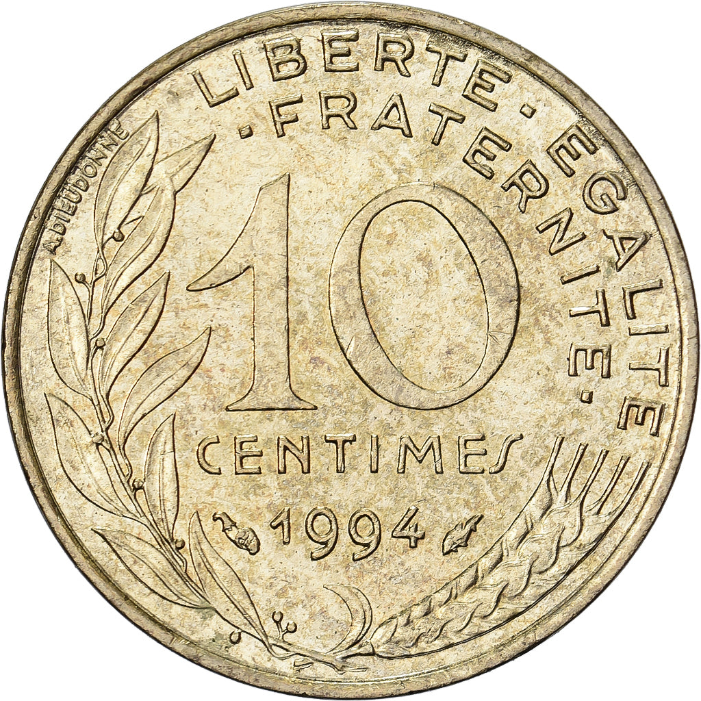 França, 10 Centimes, Marianne, 1994, Paris, Alumínio-Bronze, EF(40-45)