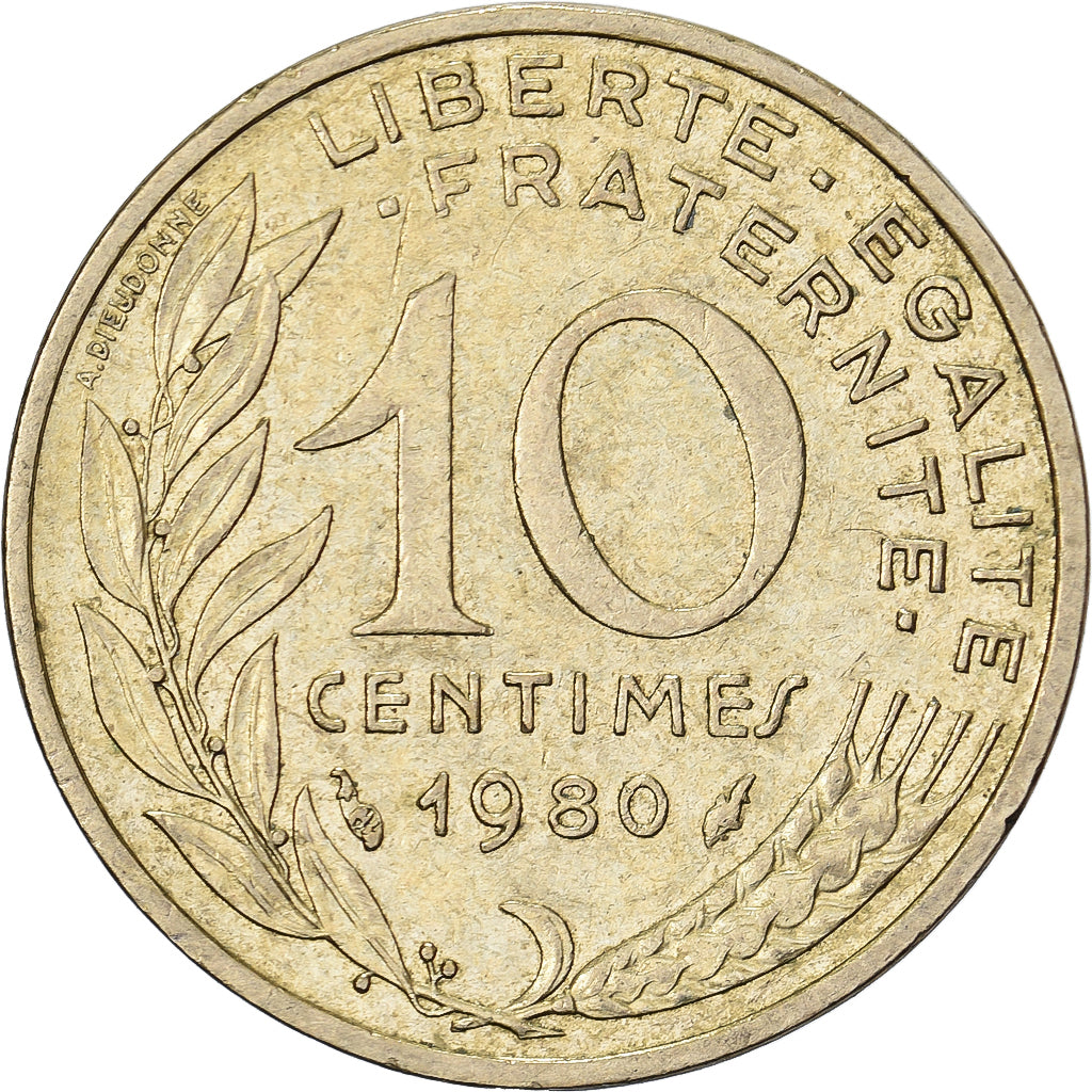 Frankrijk, 10 Centimes, Marianne, 1980, Paris, Aluminum-Bronze, ZF, Gadoury:293