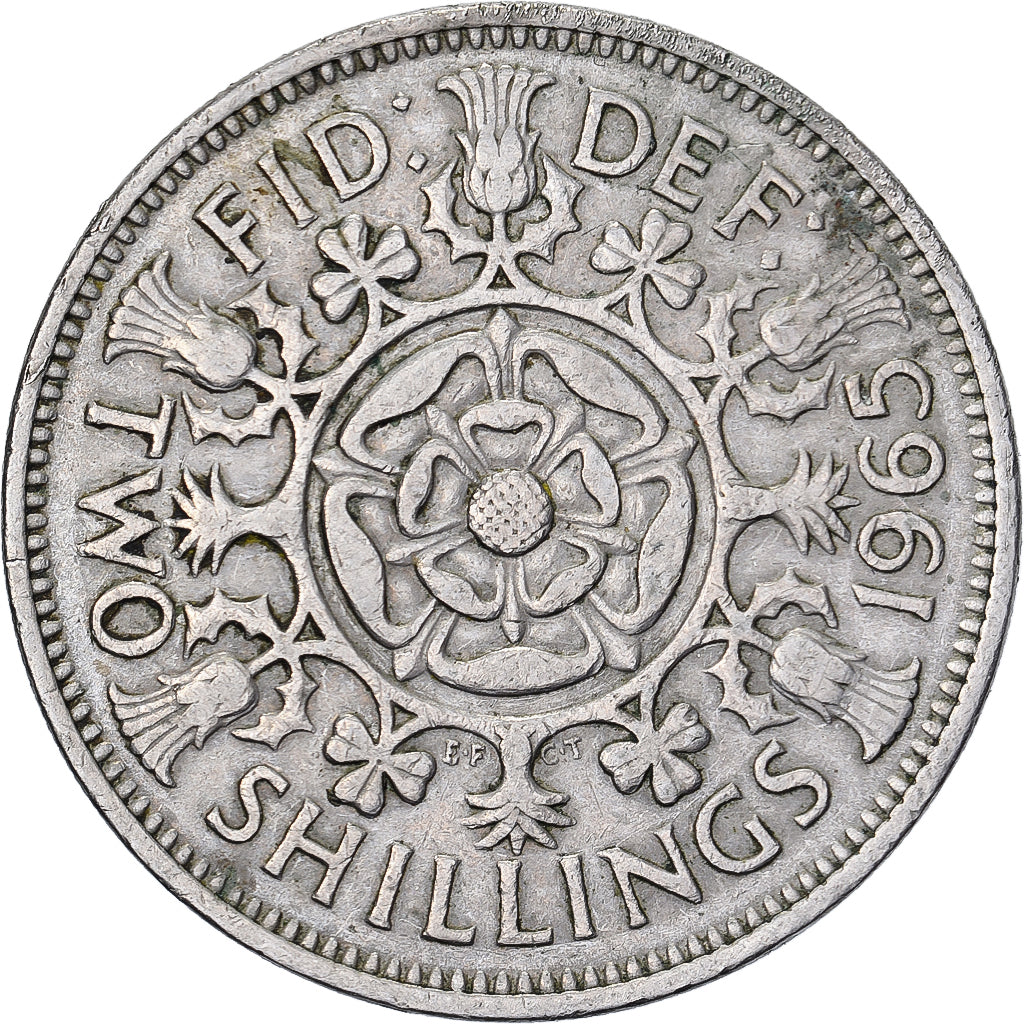 Wielka Brytania, Elizabeth II, 2 Shillings, 1965, Miedź-Nikiel, VF(30-35)
