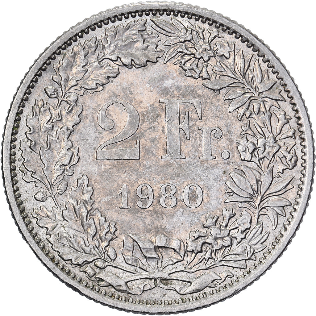Schweiz, 2 Francs, 1980, Bern, Kupfer-Nickel, SS+, KM:21a.1