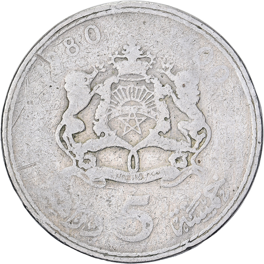 Marocco, al-Hassan II, 5 Dirhams, 1980/AH1400, Rame-nichel, MB, KM:72