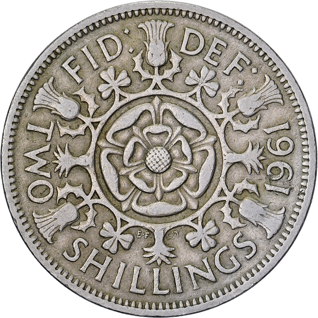 Wielka Brytania, Elizabeth II, Florin, Two Shillings, 1961, Miedź-Nikiel