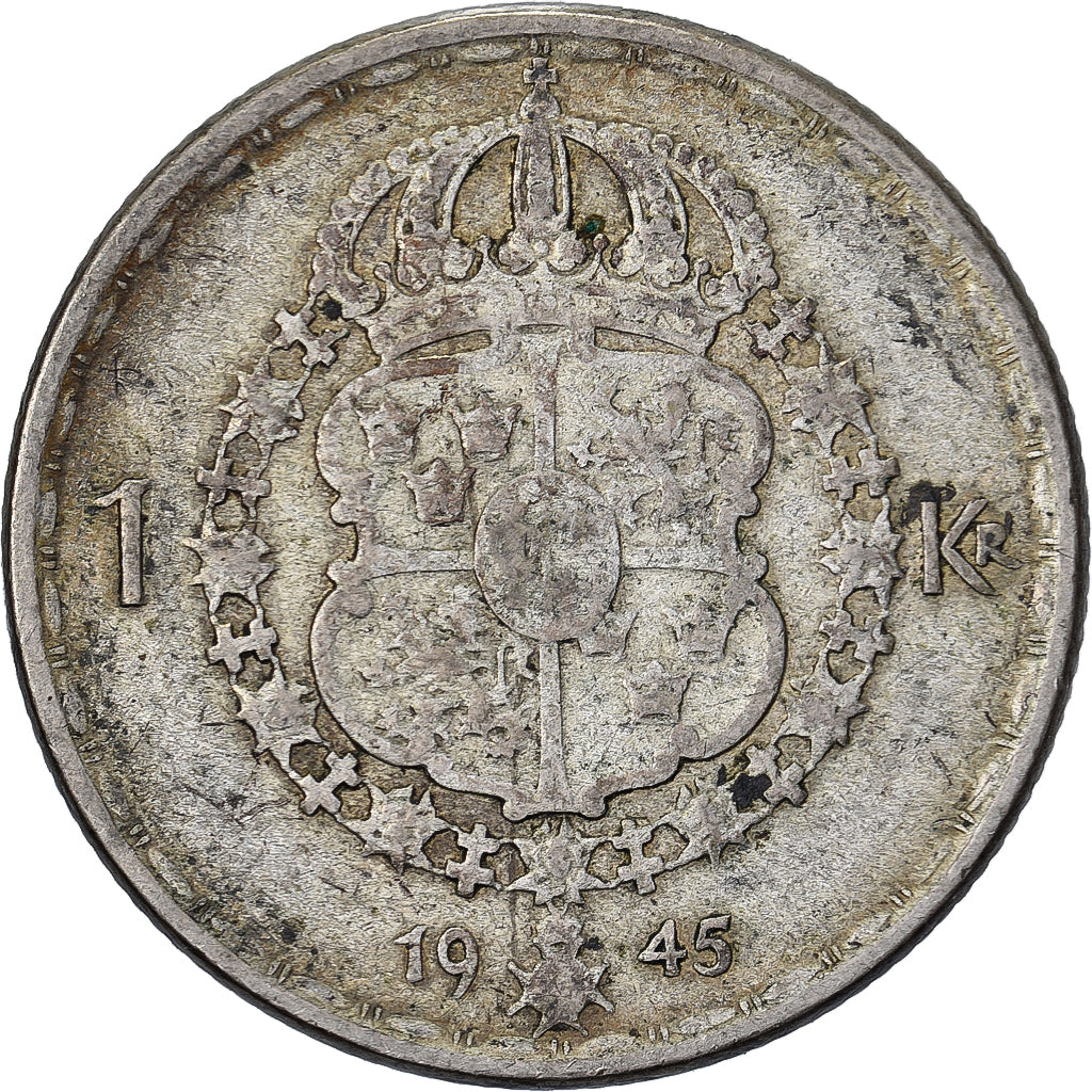 Suède, Gustaf V, Krona, 1945, Argent, TB+, KM:814