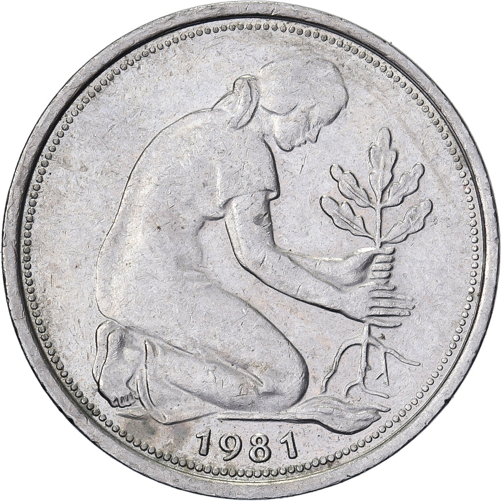 ALEMANHA - REPÚBLICA FEDERAL, 50 Pfennig, 1981, Karlsruhe, Cobre-níquel