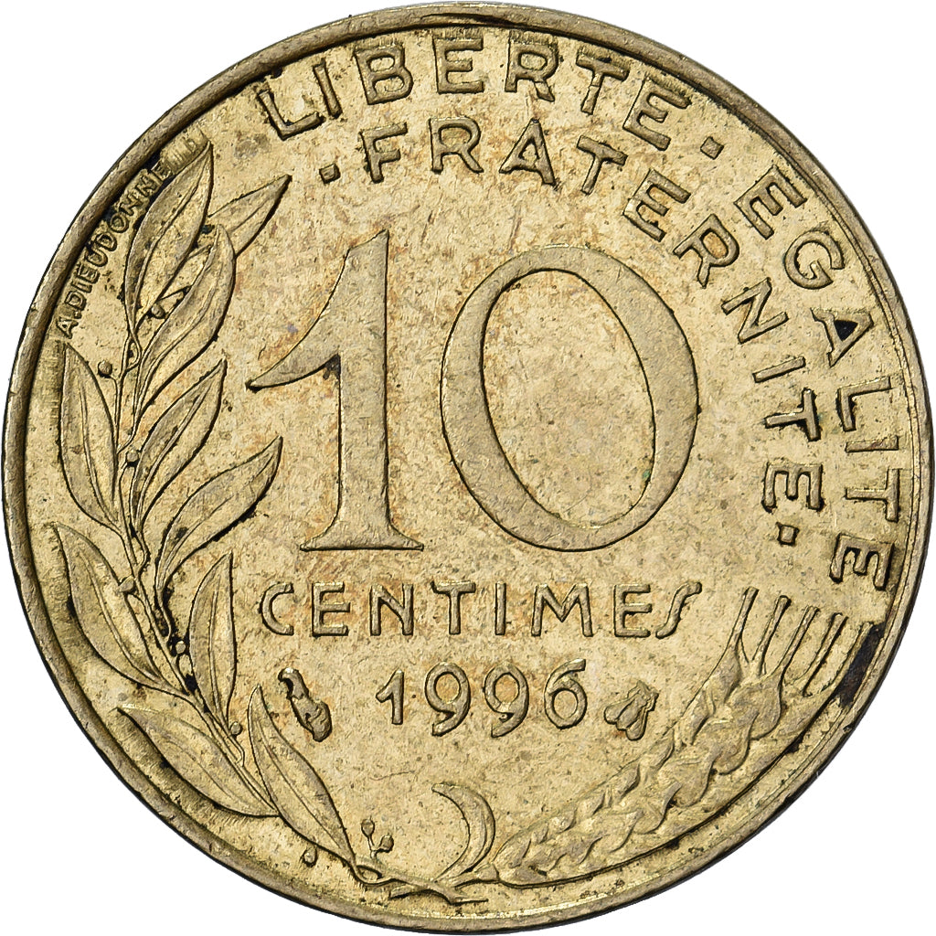 Francja, 10 Centimes, Marianne, 1996, Paris, Aluminium-Brąz, VF(30-35), Le