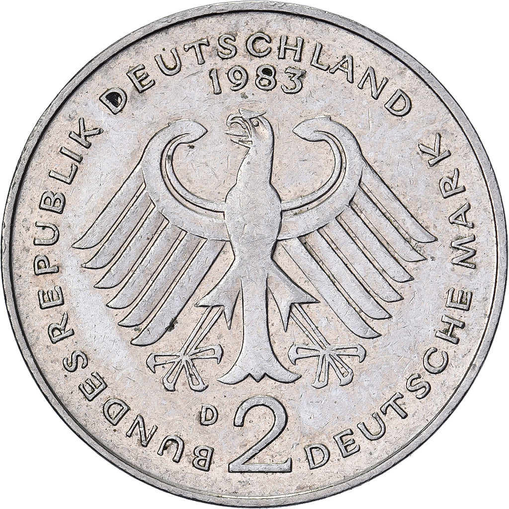 ALEMANHA - REPÚBLICA FEDERAL, 2 Mark, 1983, Munich, Níquel Revestido a