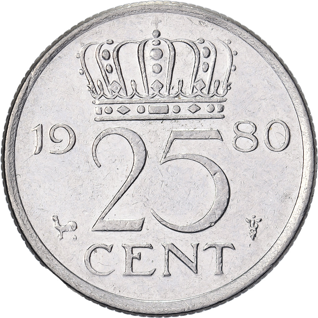 Netherlands, Juliana, 25 Cents, 1980, Nickel, AU(50-53), KM:183