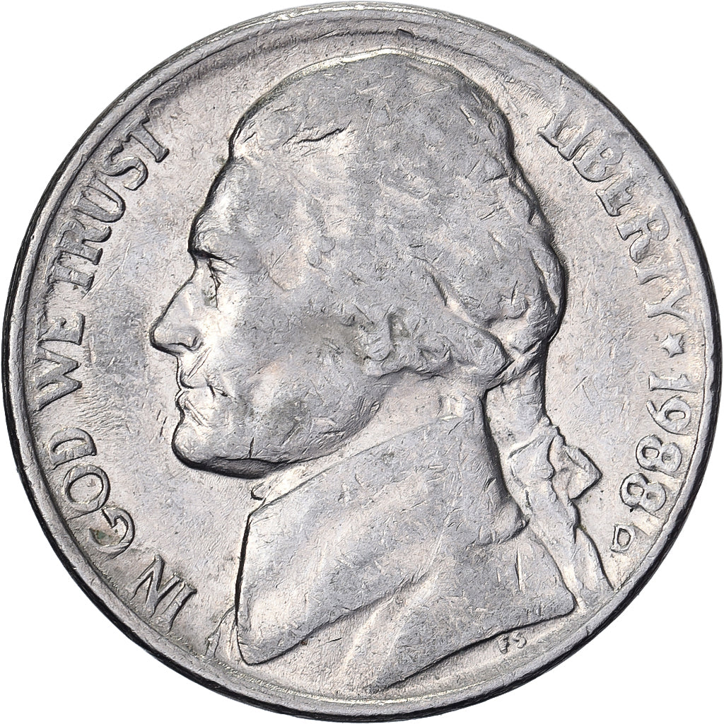 États-Unis, 5 Cents, Jefferson Nickel, 1988, U.S. Mint, Cupro-nickel, TTB