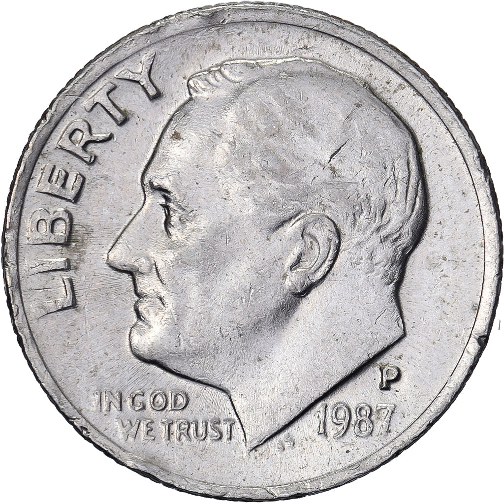 États-Unis, Dime, Roosevelt Dime, 1987, U.S. Mint, Cupronickel plaqué cuivre