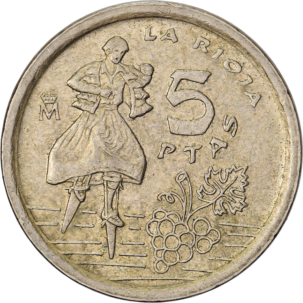 Spanje, Juan Carlos I, 5 Pesetas, 1996, Madrid, Aluminum-Bronze, ZF+, KM:960