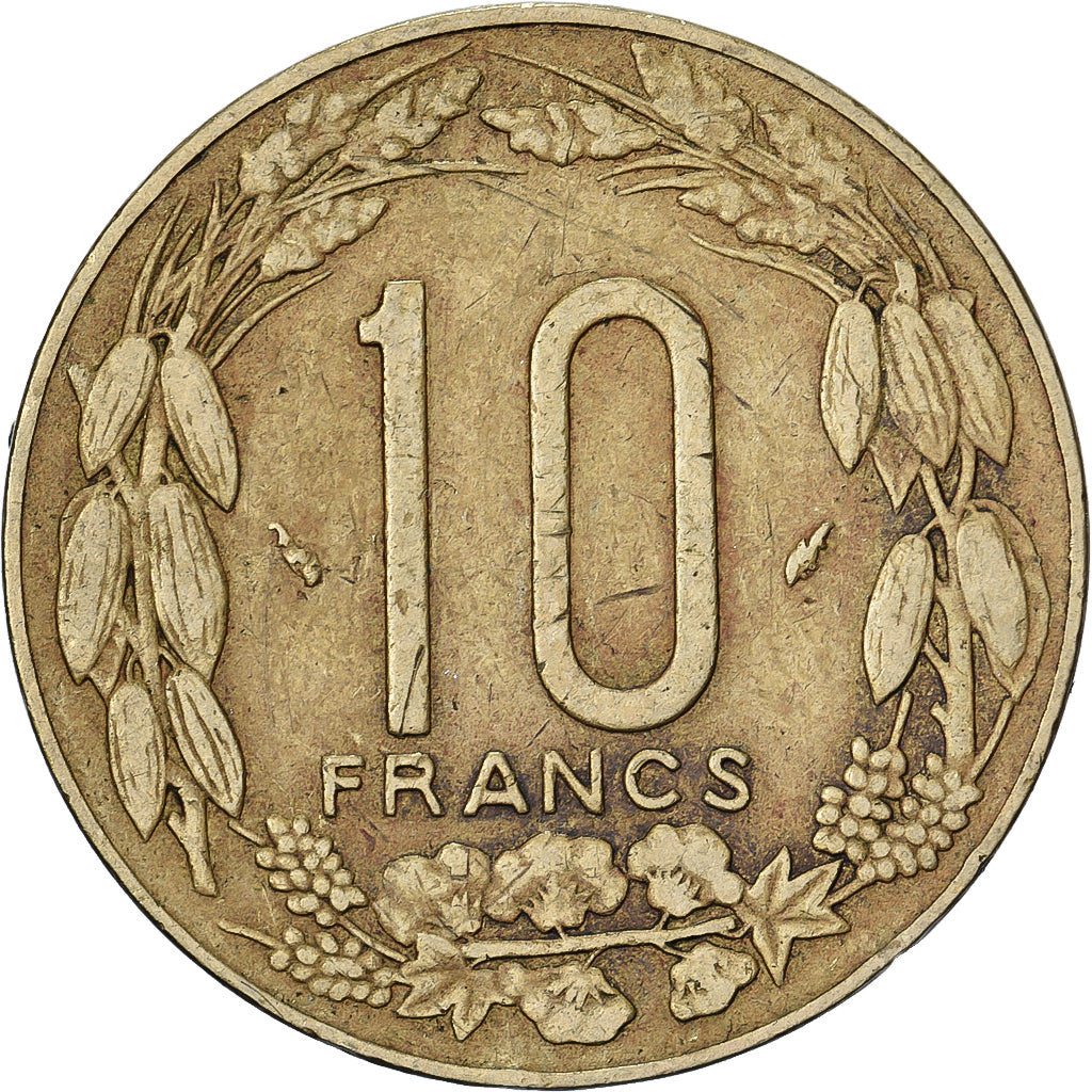 Estados del África central, 10 Francs, 1985, Paris, Aluminio - bronce, MBC