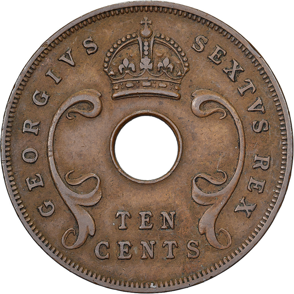 British East Africa, George VI, 10 Cents, 1951, Bronze, EF(40-45), KM:34